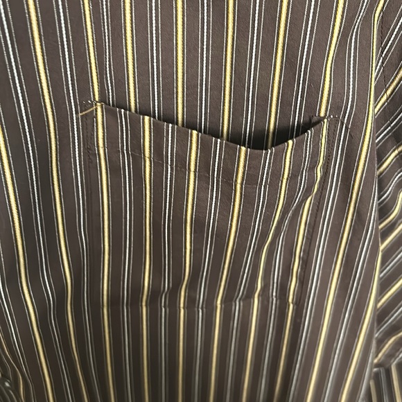 Arrow Casual Striped Dress Shirt Fitted Wrinkle Free Brown Tan - Picture 15 of 17